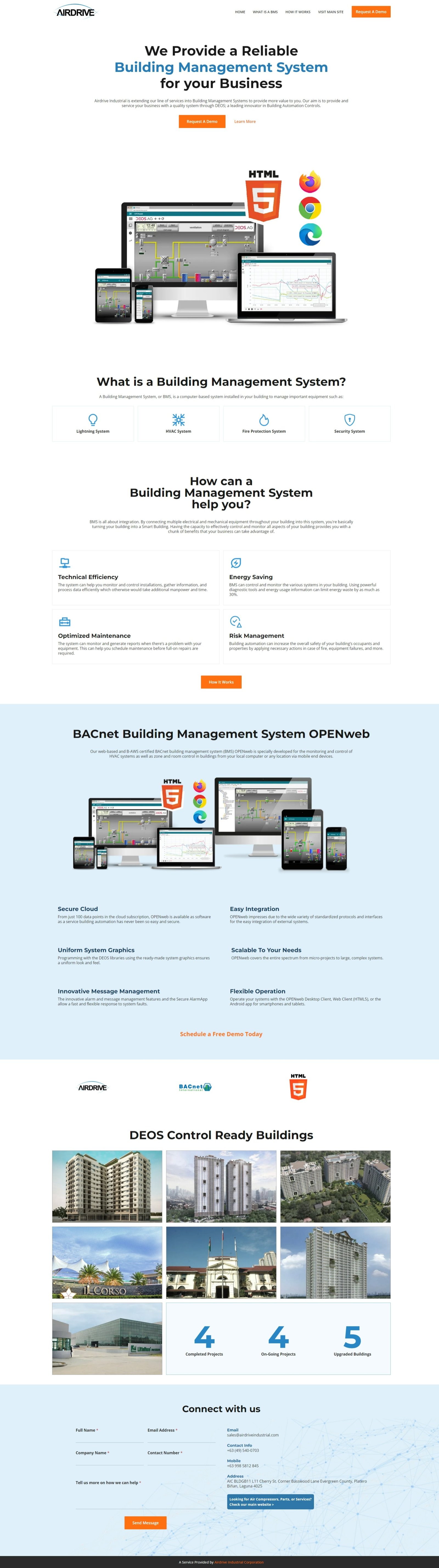 Website snapshot of Airdrive Building Management System